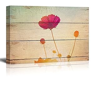 Pink Poppies in a Field Sunlight - Rustic Floral Arrangements - Pastels Colorful Beautiful - Wood Grain Antique - Canvas Art Home Art - 12x18 inches