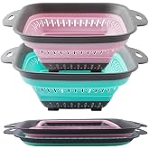 Fglmctsh Collapsible Colander Set, Square Round Triangles Silicone Kitchen Strainer Perfect for Draining Pasta Vegetable fruit 2 PCS (10.8"L x 8.6"W x 2"H, Red &amp; Green)