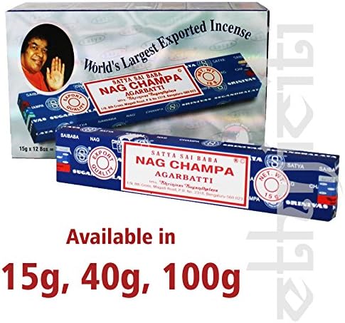 ETHNICITI Satya Sai Baba Nag Champa 15g, 40g, 100g Incense Sticks Joss in 1, 4, 8, 12 Packs (1 Pack, 100g)