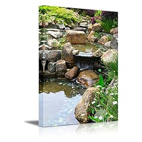 Canvas Prints Wall Art - Relaxing Pond with Waterfall | Modern Wall Decor/Home Decoration Stretched Gallery Canvas Wrap Giclee Print. Ready to Hang - 18" x 12"