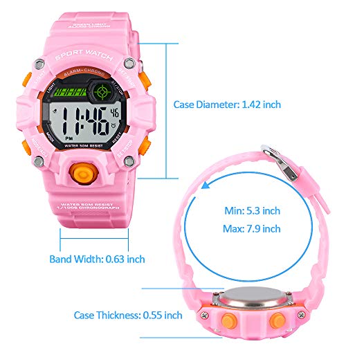 Venhoo Kids Digital Watches Outdoor Sport Waterproof Electronic LED Alarm Stopwatch Wrist Watch for Kids Girls-Pink