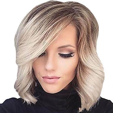 Women's Synthetic Wig Short Curly Wavy Natural Wave Blonde Ombre Hair Highlighted/Balayage Hair Side Part With Bangs Natural Wigs Party