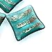 Metallic Copper, Gold and Silver Accents on a Transparent Aquamarine Blue Fused Glass Small Square Decorative Bowl