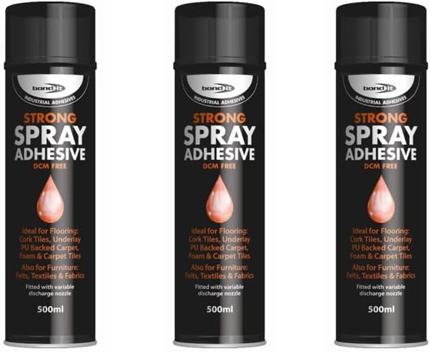 Bond It 3 Tins 500ml Contact Adhesive Spray Glue Super Strong Carpet Tiles