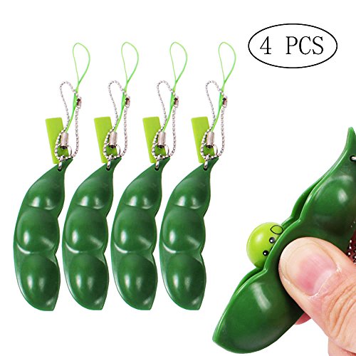 YGDZ Top Quality 4 Pack Stress Relieving Fidget Toys Squeeze-a-Bean Puchi Puti Mugen Edamame Keychain Keyring Extrusion Bean Pea Soybean Gift Shipping by FBA