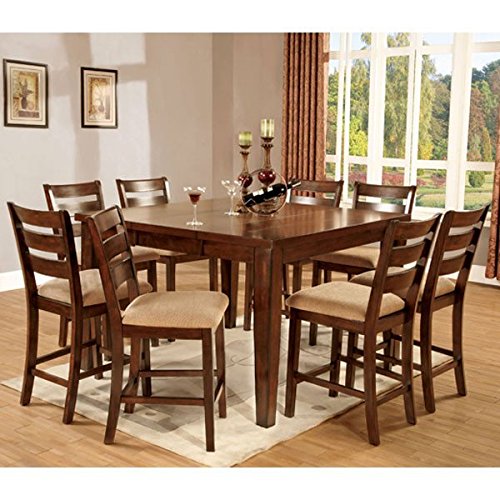 Priscilla Mission Style Antique Oak Finish 9-Piece Counter Height Dining Set