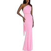 ABINGOO Women One Shoulder Maxi Dress Sleeveless Bodycon Tie Back Long Dresses for Wedding Guest Party Evening Gown
