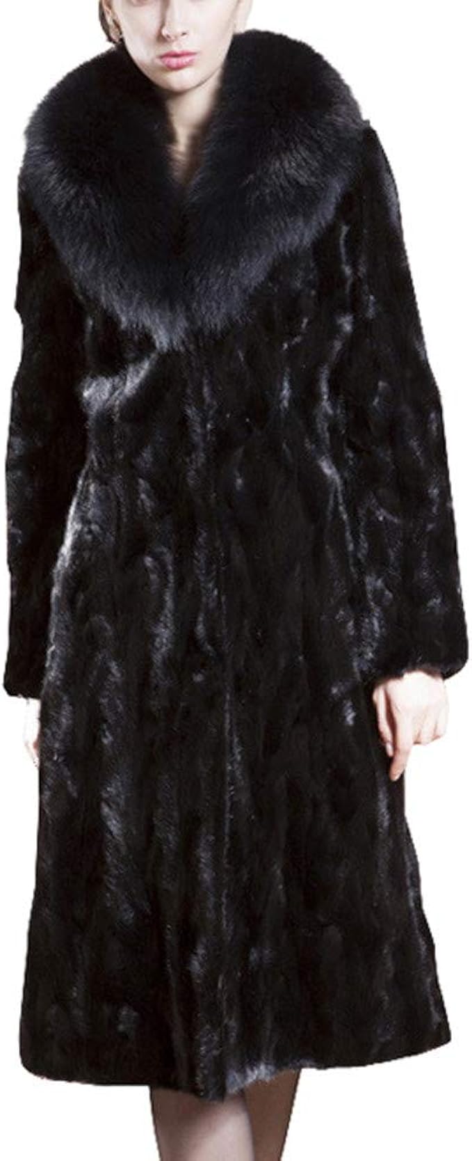 HOMEBABY Women Faux Fur Long Coat, Warm Thick Coat Fluffy Black Long
