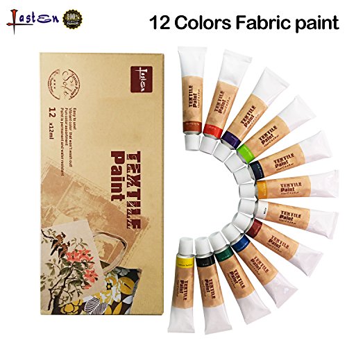 Lasten Fabric Paint Set With Palette, Permanent Textile Paint Art dye for Fabric,canvas,wood,ceramic,glass ,T-shirts, Clothes (12 colors X 0.4 fl.oz)