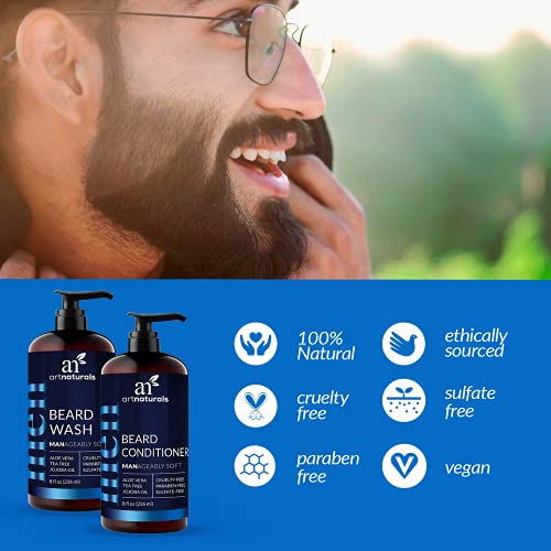 Artnaturals Beard Shampoo and Conditioner Set Softens, Strengthens and Smooths Mustache and