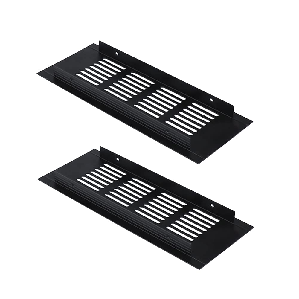 2 Pcs Air Vent Grille Cover 80MM Ventilation Grilles Cover Aluminum Alloy Black Air Vents Louvred Wall Vent Grille for Kitchen Plinth Cupboard Wardrobe [80MM*200MM]