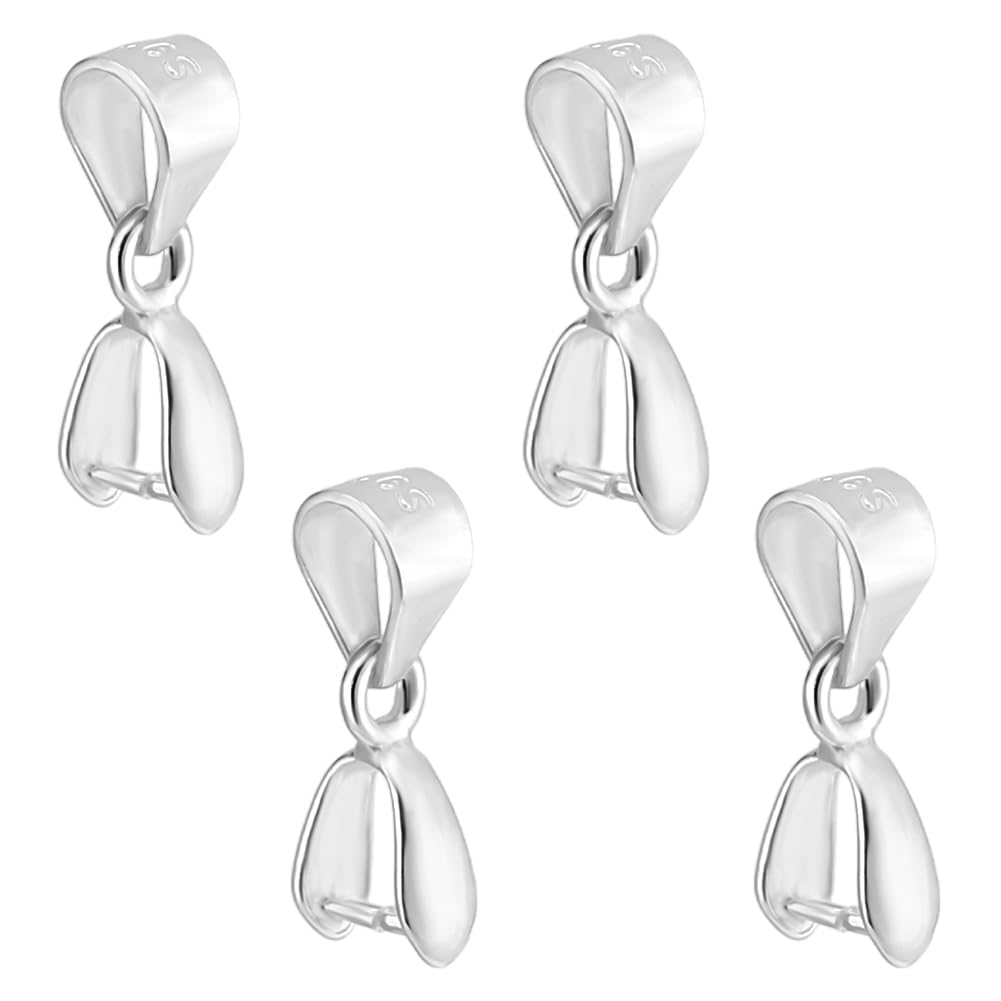 GOMAKERER 4 Pcs 925 Sterling Silver Pinch Bails, Pinch Clip Bail Clasp Bead Pendant Clasp Connectors Metal Clip Buckle Jewelry Findings for Necklace Earring Bracelet Jewelry Making