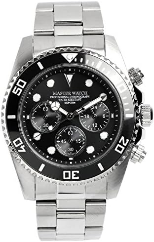 MASTER WATCH Men's Diver's 200M Quartz Stainless Chrono Calendar Black Watch