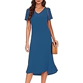 VOBCTY Women's Casual Short Sleeve Tshirt Dress Summer Side Split Loose V Neck Dresses