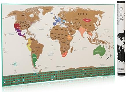 Dukit Scratch Off Map Of The World With US States Outlined and Country Flags, Large Size Poster 34.5X20.5 inches, Comes With a Scratch Tool and Designed Tube As Gift Package. Perfect for travelers.