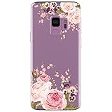 Galaxy S9 Case, JAHOLAN Girl Floral Clear TPU Soft Bumper Slim Flexible Silicone Cover Phone Case for Samsung Galaxy S9 - Rose Flower