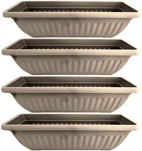 4 RECTANGULAR 70cm LARGE GREY GARDEN RESIN TROUGH PLANTER SET FLOWER PLANT POT
