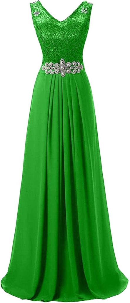 DINGZAN 2019 Lace Chiffon V Neck Formal Prom Dance Dress Bridesmaid Gowns