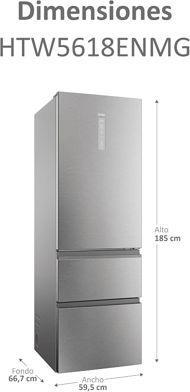 Haier 3d 60 series 5 htw5618enmg - geladeira combinada, wifi, porta-garrafas, funções inteligentes, 360l, my zone, gaveta de zona de umidade, total no frost, largura 59,5 cm, motor inversor, luz led, aço inoxidável