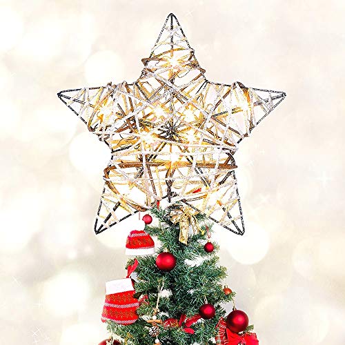 MAOYUE Christmas Tree Topper Rattan Lighted Tree Topper Battery