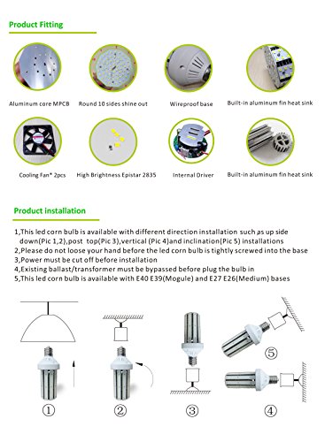 Leson 1000W Equivalent E39/E40 Mogul Base 200W Daylight 6000K LED Corn Light Bulb,Super Bright AC 100-277V for Parking Lot Street Lamp Post Lighting Garage Warehouse High Bay Barn Porch Backyard