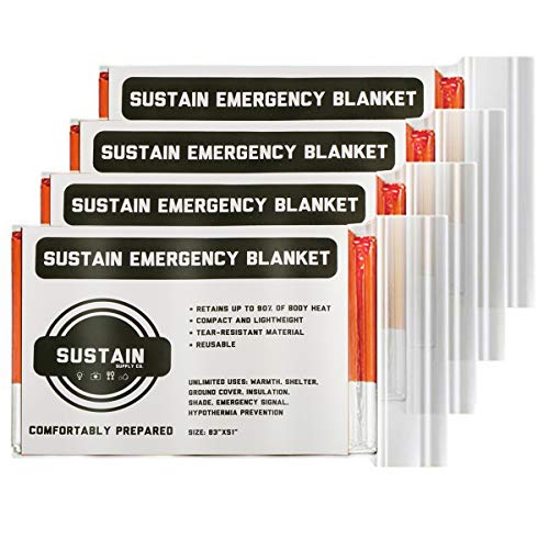 Emergency Blankets PE Quiet Blankets (4-Pack) Foil Space Blanket Heat Sheets for Outdoor Hiking Survival Marathons or First Aid Bug Out & Outdoor Survival Gear, More Durable & No Noise Like Mylar