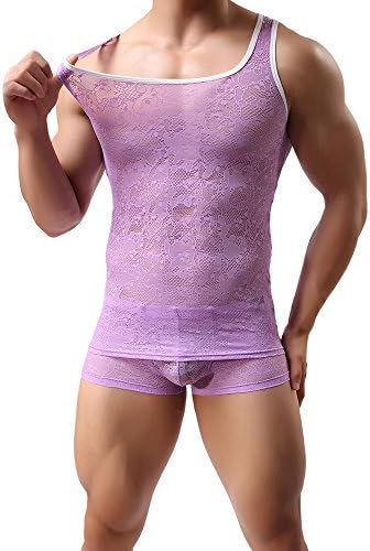 Men's Slimming Body Shaper Lace Mesh Compression Vest Mesh See-Through Tank Top Vest Lace Vest Mesh Tank Tops Summer Casual Racerback Tops Sleepwear