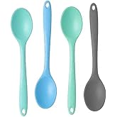 4PCS Small Silicone Spoons for Eating, Nonstick Mixing Spoons Set, Heat Resistant Cooking Baking Stirring Serving Spoons, Multi-Color Kitchen Utensils (Blue, Cyan, Green, Gray)