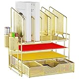 Marbrasse Gold Desk Organizer, 4-Tier Mesh Desk