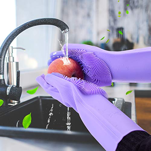 image for EVILTO Scrub Glove for Dishes,Magic Silicone Dishwashing Gloves with S