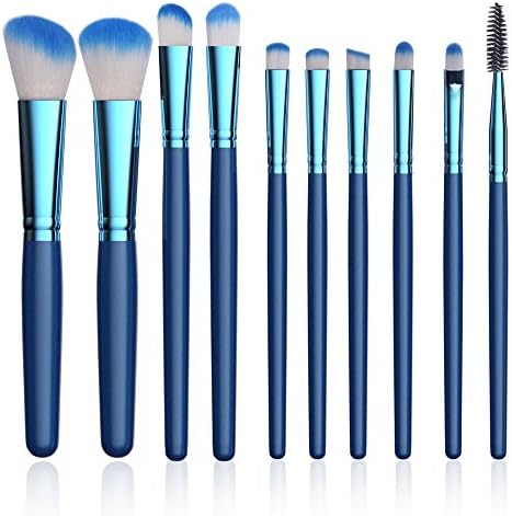 Makeup Brush Set Premium Synthetic Silver Foundation Blending Blush Face Powder Brush Makeup Brush Kit (10 Pcs, Blue) Alluremake