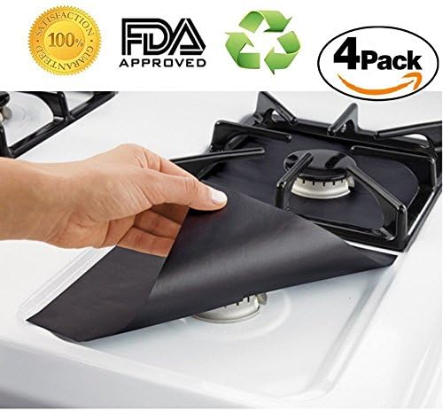 4-Pack Reusable Gas Stove Burner Covers Non-stick Stovetop Burner Liners Gas Range Protectors for Kitchen- Size 10.6” x 10.6”- Double Thickness 0.2mm, Cuttable, Dishwasher Safe, Easy to Clean