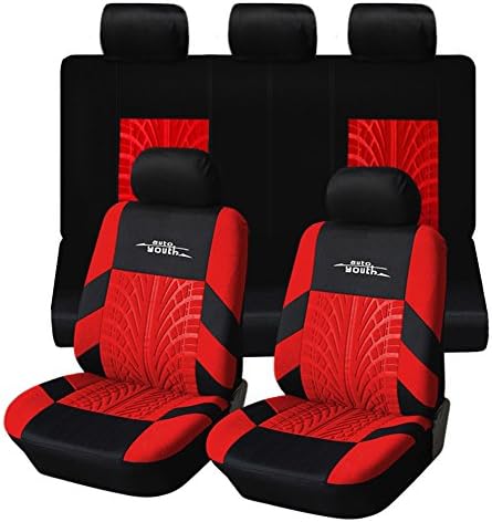 Universal Car Seat Covers for Toyota 4 Runner Avalon Camry Corolla FJ Cruiser Land Cruiser Prius Prius V Yaris - AUTOYOUH AY1004A1Y4 9PCS, Black/Red