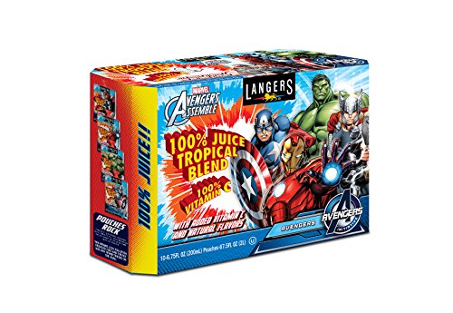 Langers Marvel Avengers Tropical Blend 100% Juice Pouches, 6.75 Ounce (Pack of 10)