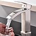 Shaco Commercial Single Handle Single Hole Stainless Steel Waterfall Lavatory Bathroom Sink Faucet, Brushed Nickel With Extra Large Rectangular Spout