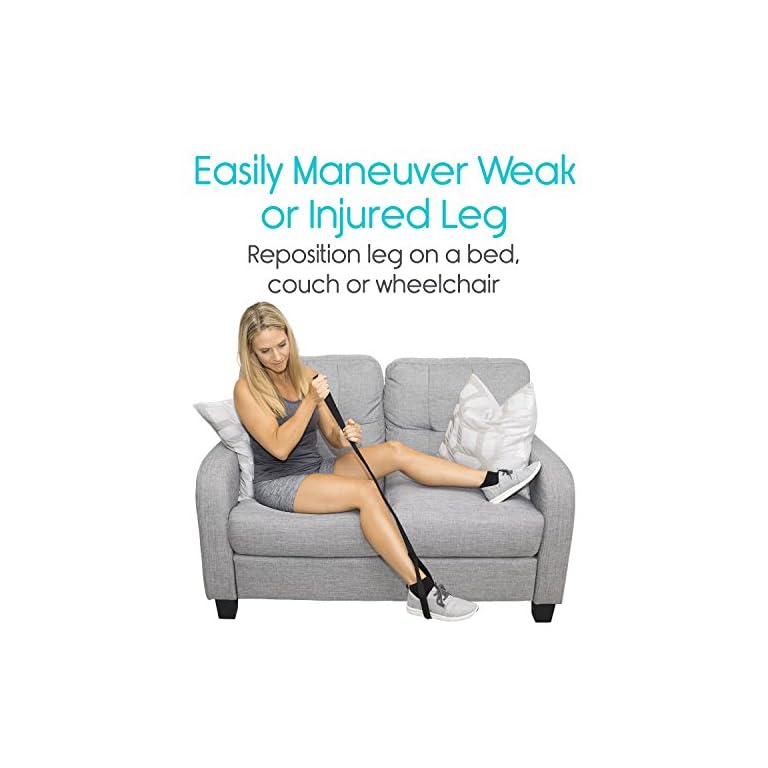 Vive Leg Lifter Strap (44 Inch) Rigid Foot Loop, Hand Grip for Adult, Senior, Elderly