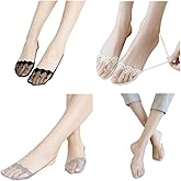 NentMent 4 Pair Women No Show Socks Ultra Low Cut Liner Socks Lace Ice Silk Sling Back Toe Topper Sock Half Covers Non-Slip Grip Half Sock for Heels Dress Sneakers Flats Pumps Loafers Character Shoes