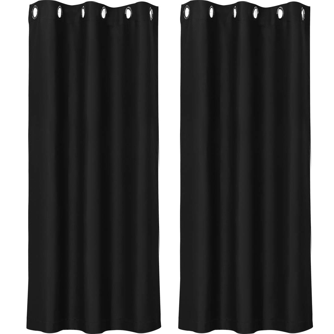 PiccoCasa Window Curtain Panel Grommet Top Small Solid Thermal Insulated Curtain Drape for Living Room Curtains, 2 Panels, 42 x 63 Inch, Black