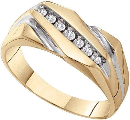 10k White Yellow Gold Mens Seven Stone Diamond Engagement Ring Wedding Band Round Channel 2 Tone 1/8 ctw Size 9
