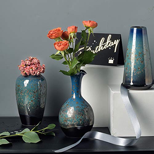 Ceramic Flower Vases Set of 3, Special Design Style of Flambed Glazed