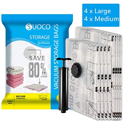Premium Vacuum Storage Bags 8 Pack (4 x Large, 4 x Medium) 80% Space Saver Compression Bags (Works with Any Vacuum Cleaner, Travel Hand Pump Included)... - Thumbnail 6