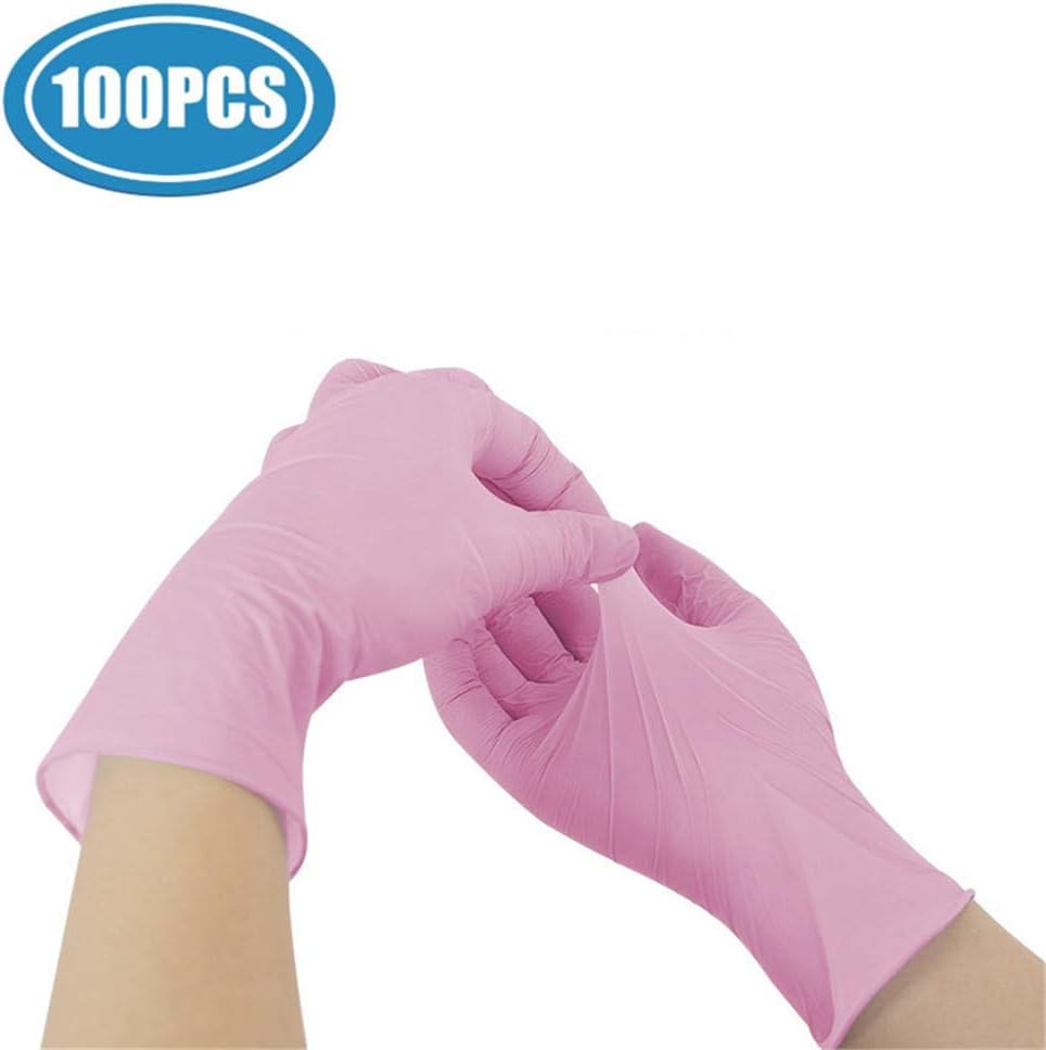 LANFEIER100 pcs Nitrile Gloves Nitrile Disposable Gloves Powder-Free Latex-Free wear-Resistant and Elastic Protective Gloves Household Cleaning Gloves-Pink_M