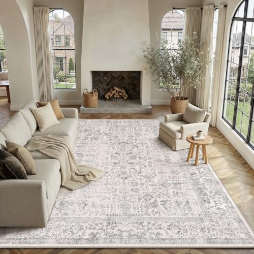 HUGEAR Grau Vintage Teppich Wohnzimmer 240x300cm Waschbar