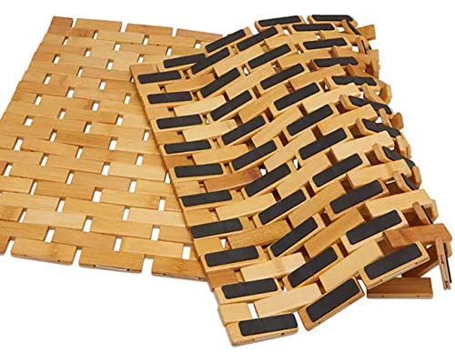 CHILL HOUSE Bamboo Shower Mat 62 x 42 cm, Wooden Roll Up Bath Mat, Quick Drying Non-Slip Shower Mat, Natural Bamboo Bathroom Accessory for Modern Bathroom, Shower, Bath, Sauna and Spa