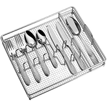 Pfaltzgraff 5119307 Hoopla Frost 45-Piece Stainless Steel Flatware Set with Serving Utensil Set and Metal Storage Caddy, Service for 8