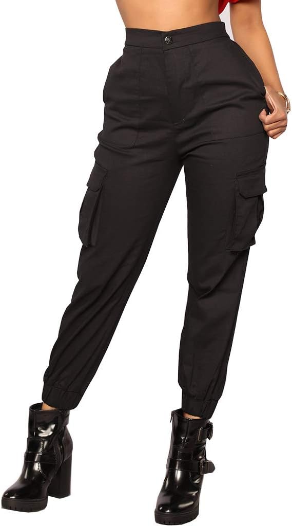 Nulibenna Womens High Waist Cargo Pants Slim Fit Casual Workout Jogger Trousers with Pockets