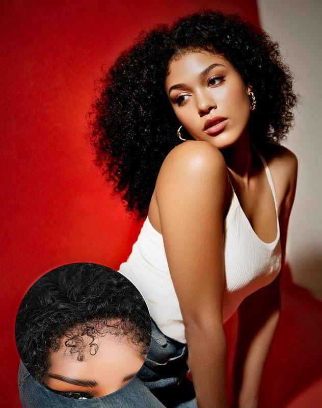 Photo 1 of The fox Kinky Curly Half Wig Human Hair with Melted 4C Kinky Edges, Glueless 3C/4A Wigs, Flip Over Drawstring Zero Leave-Out Protective Style, 180% Density 16 Inch Natural Color