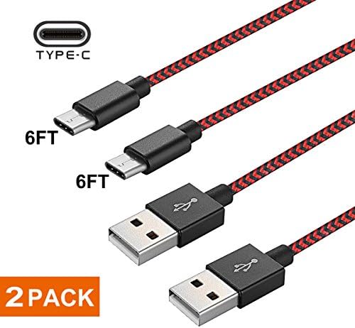 USB Type C Cable, 2 Pack [6FT.6FT]Nylon Braided Long Cord USB Type C Fast Charger for Samsung Galaxy S8 +, Google Pixel, LG G6 V20 G5, Nintendo Switch, New Macbook More (Red+Black)