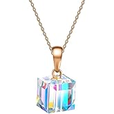 Austrian Crystal Cube Pendant Necklaces for Women 14K Gold Plated Hypoallergenic Dainty Jewelry