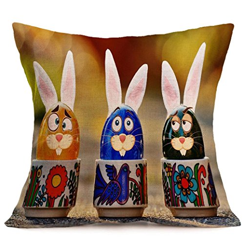 Koolee Easter Pillow Case Flax Egg Throw Pillow Case Rabbit Cushion Case Sofa Bed Home Decoration Festival Pillow Case Cushion Cover (C)